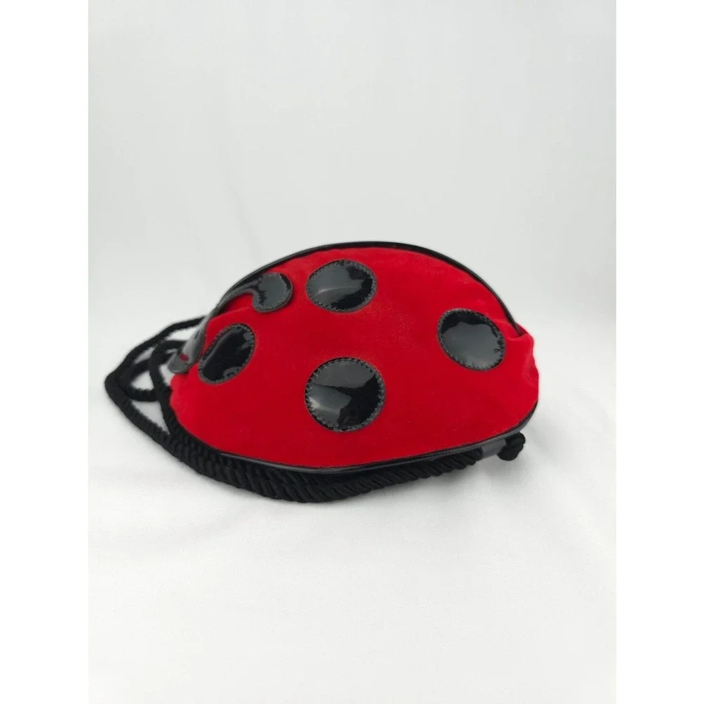 Y2K 90s Velveteen‎ Polka Dot Ladybug Backpack Purse Red Black Zipper
